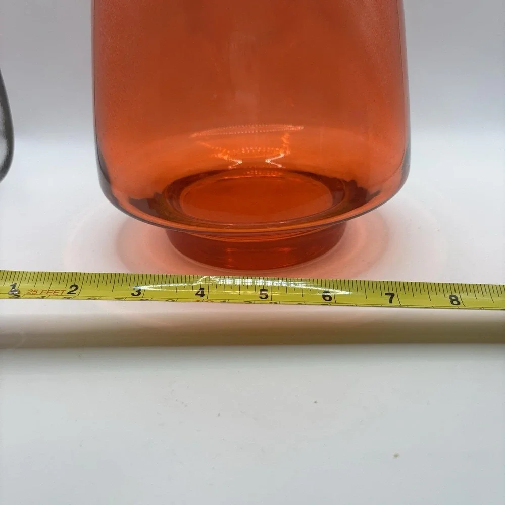 Vtg Empoli Vase Italy‎ Red Orange Extended Base  Globe  MCM 7.5 In Tall
